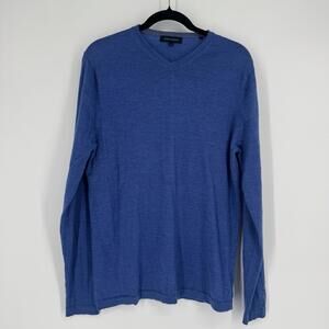 Patrick assaraf sweater  mens XL blue merino wool v-neck spring office business